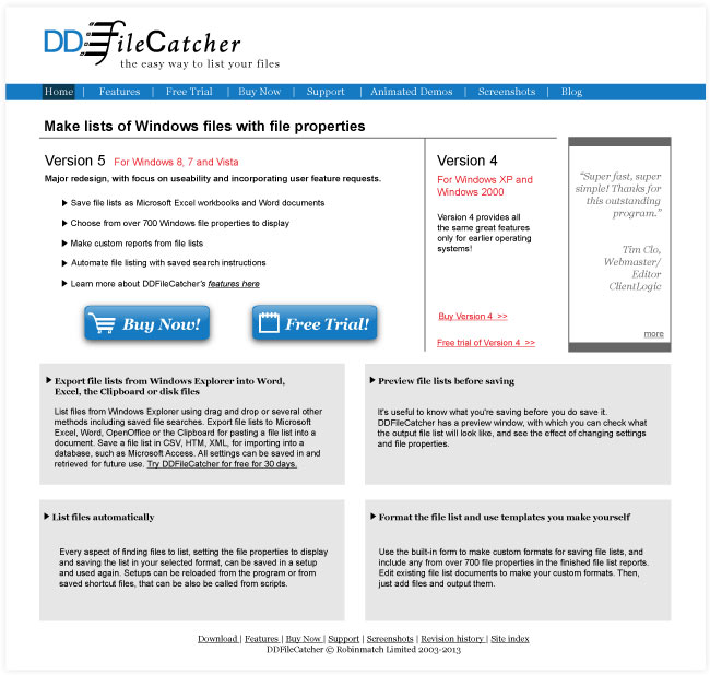 DDFilecatcher website and template design