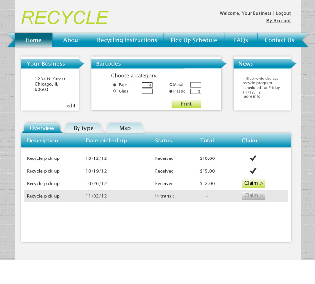 Recycle website mockup design
